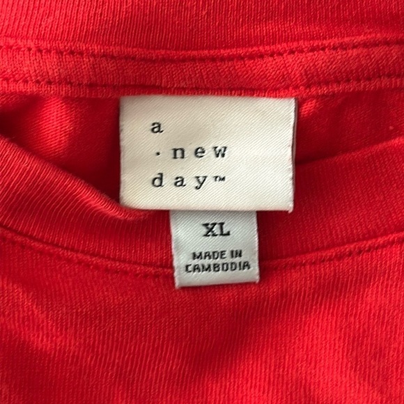 A New Day Eyelet Cutout 3/4 Length Sleeve Cotton Top in Red Size XL - Picture 5 of 6